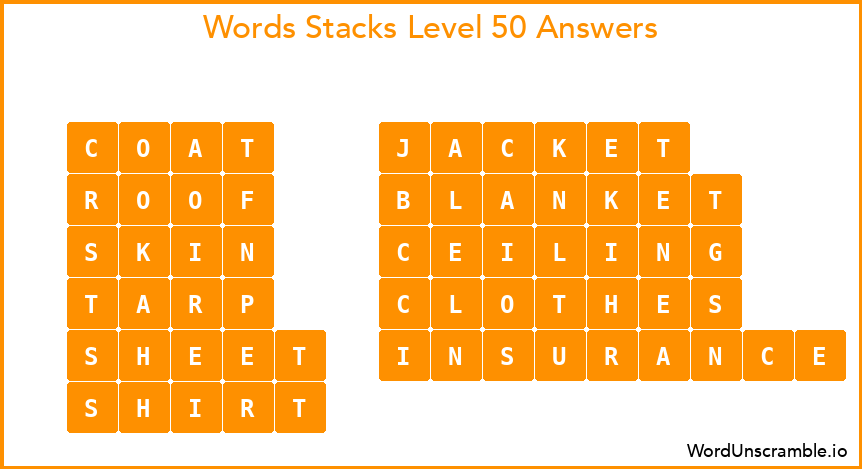 Word Stacks Level 50 Answers