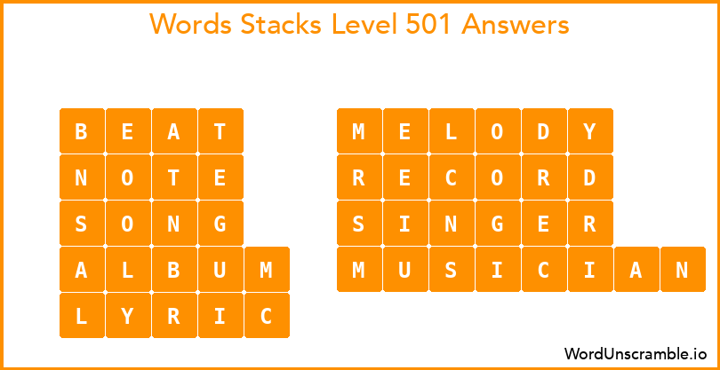 Word Stacks Level 501 Answers