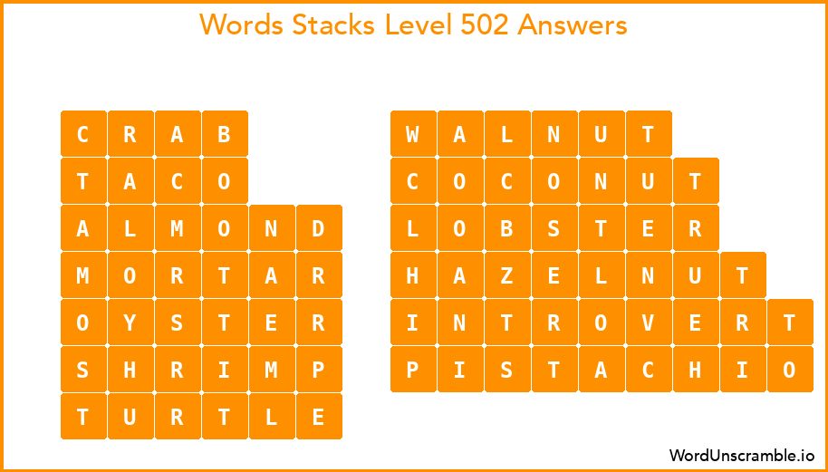 Word Stacks Level 502 Answers