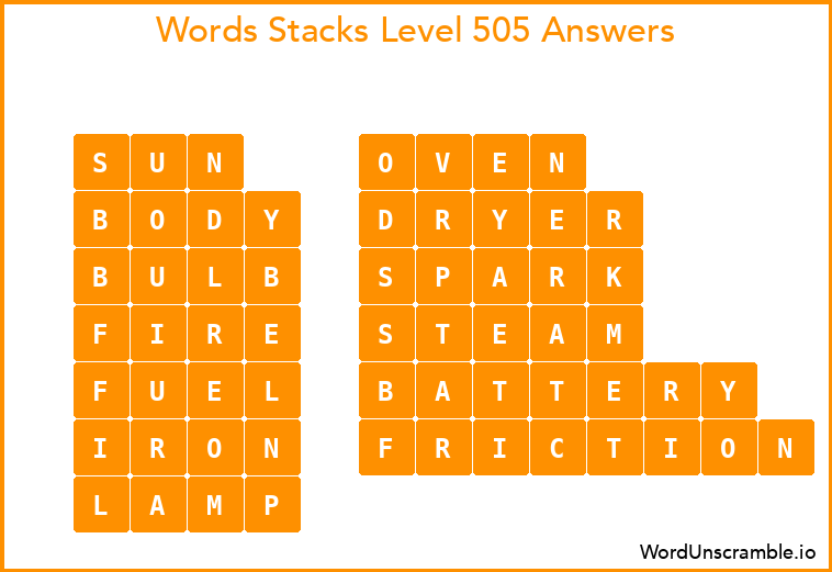 Word Stacks Level 505 Answers