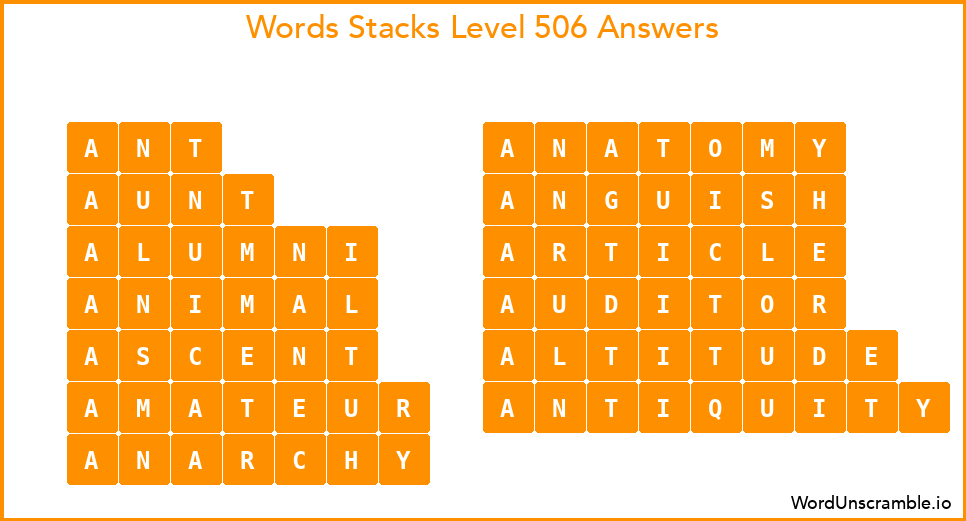 Word Stacks Level 506 Answers