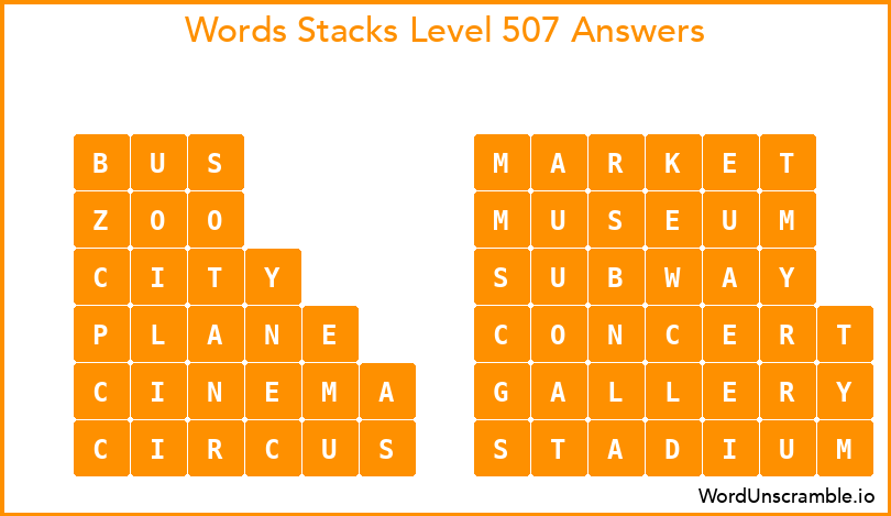 Word Stacks Level 507 Answers