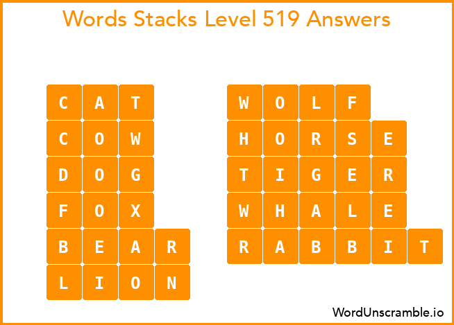 Word Stacks Level 519 Answers