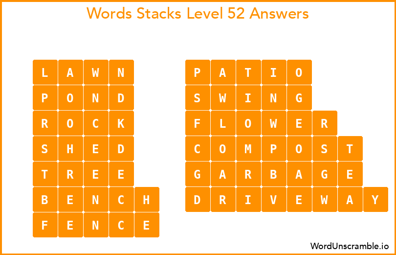 Word Stacks Level 52 Answers