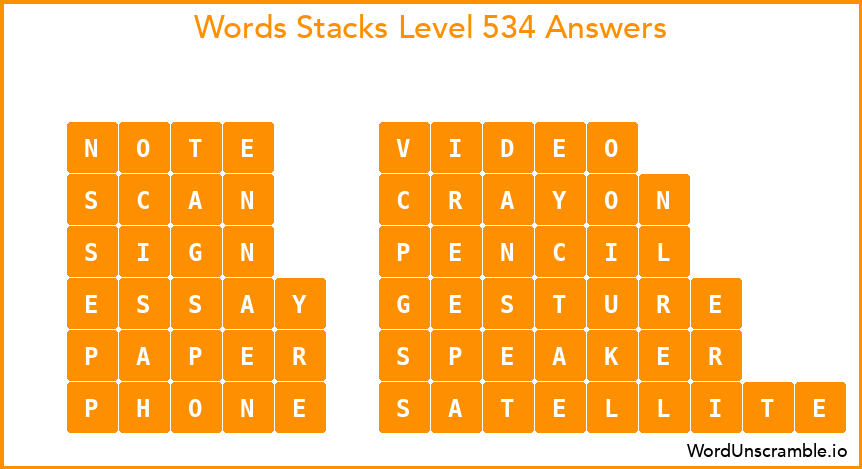 Word Stacks Level 534 Answers