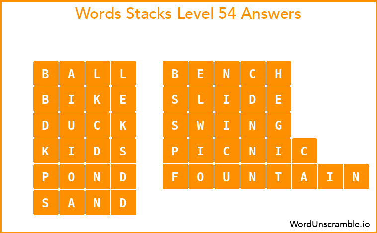 Word Stacks Level 54 Answers