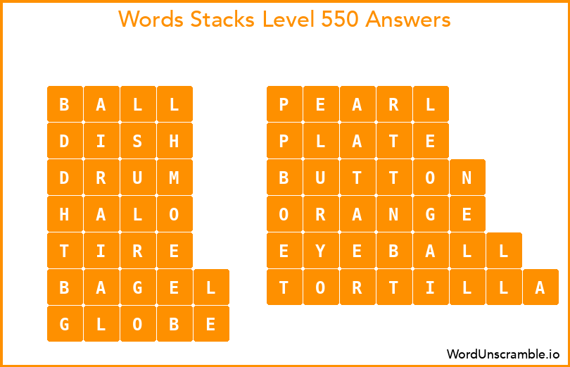 Word Stacks Level 550 Answers