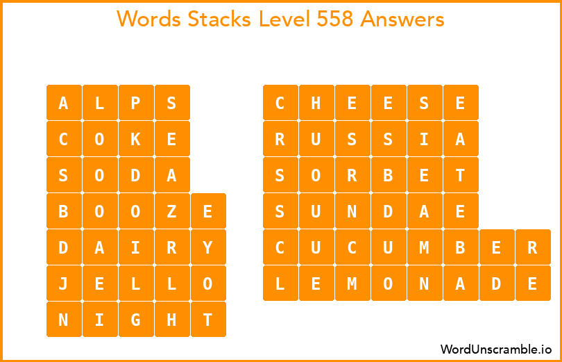 Word Stacks Level 558 Answers