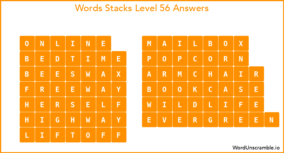 Word Stacks Level 56 Answers
