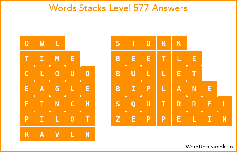 Word Stacks Level 577 Answers