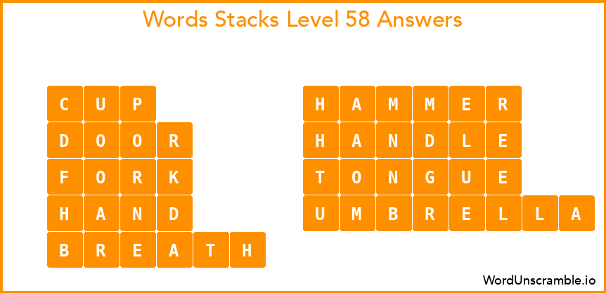 Word Stacks Level 58 Answers