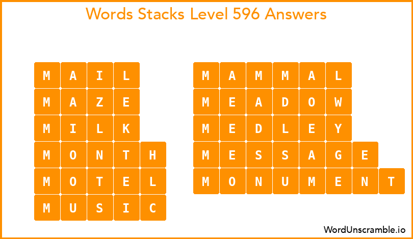 Word Stacks Level 596 Answers
