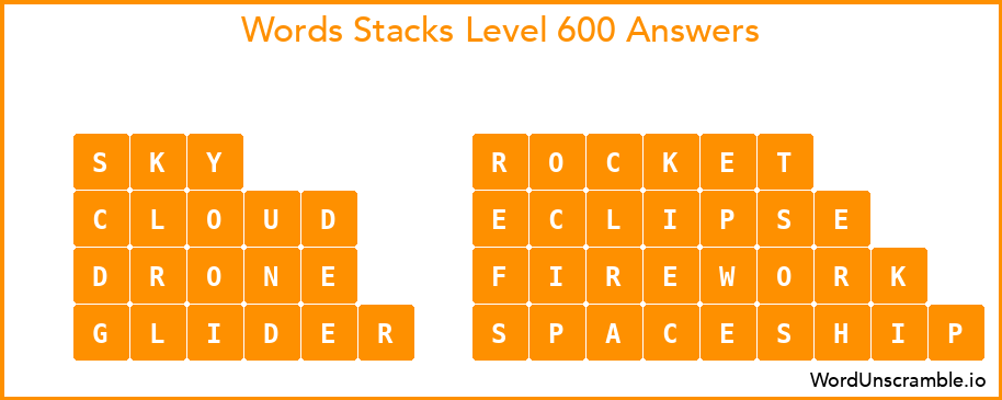 Word Stacks Level 600 Answers