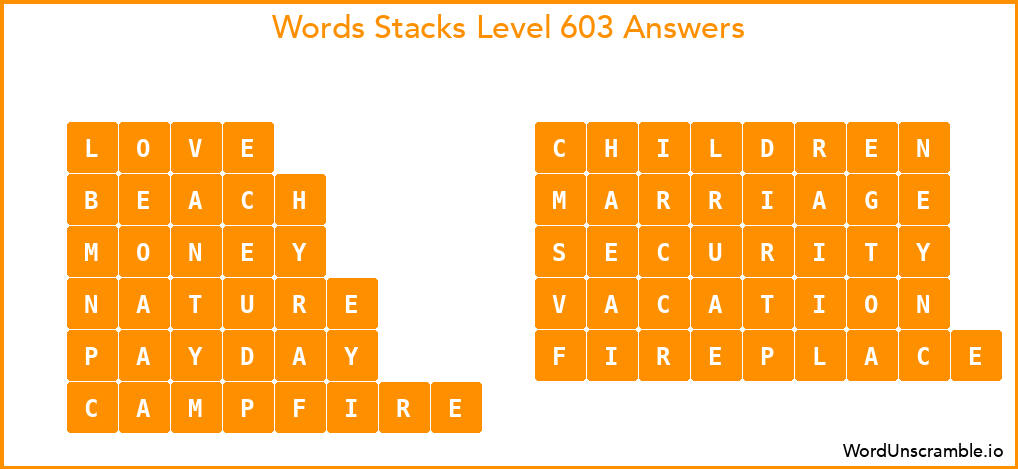 Word Stacks Level 603 Answers