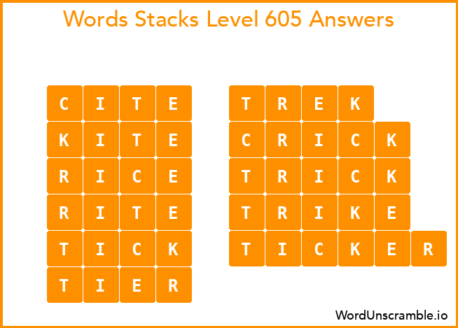 Word Stacks Level 605 Answers