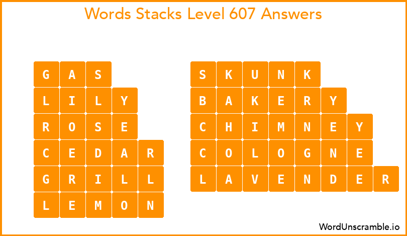 Word Stacks Level 607 Answers