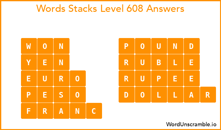 Word Stacks Level 608 Answers