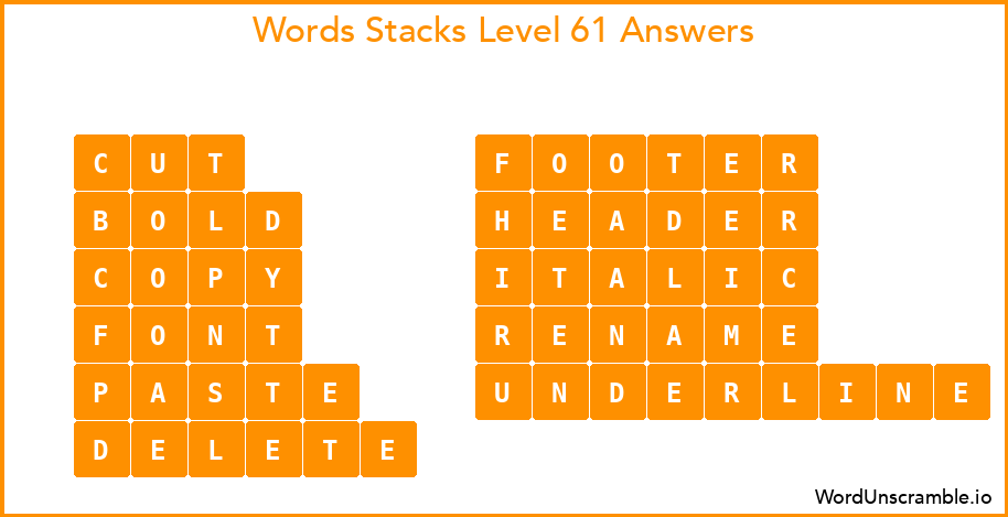 Word Stacks Level 61 Answers