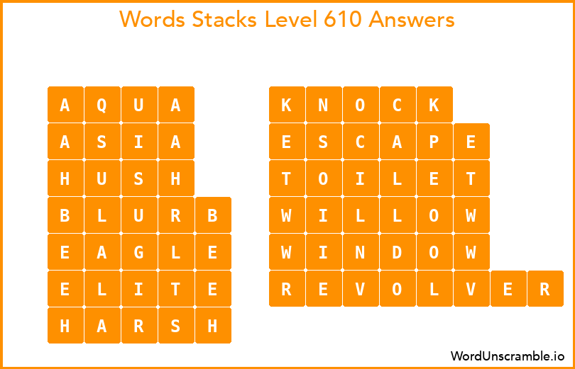 Word Stacks Level 610 Answers