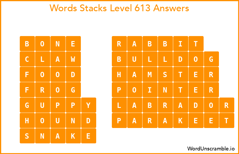 Word Stacks Level 613 Answers