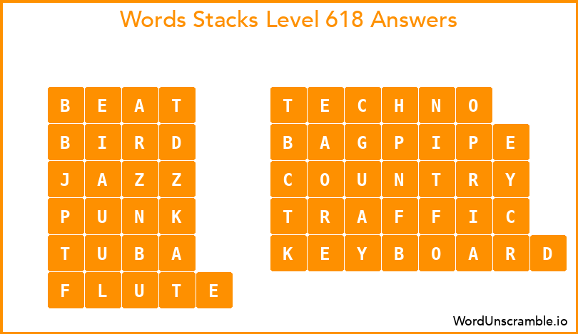 Word Stacks Level 618 Answers