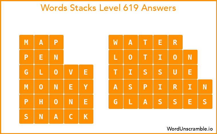 Word Stacks Level 619 Answers