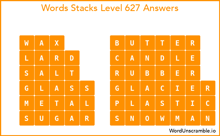 Word Stacks Level 627 Answers