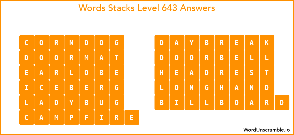 Word Stacks Level 643 Answers