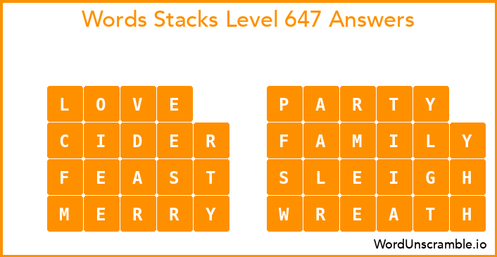 Word Stacks Level 647 Answers