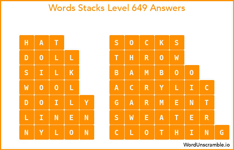Word Stacks Level 649 Answers