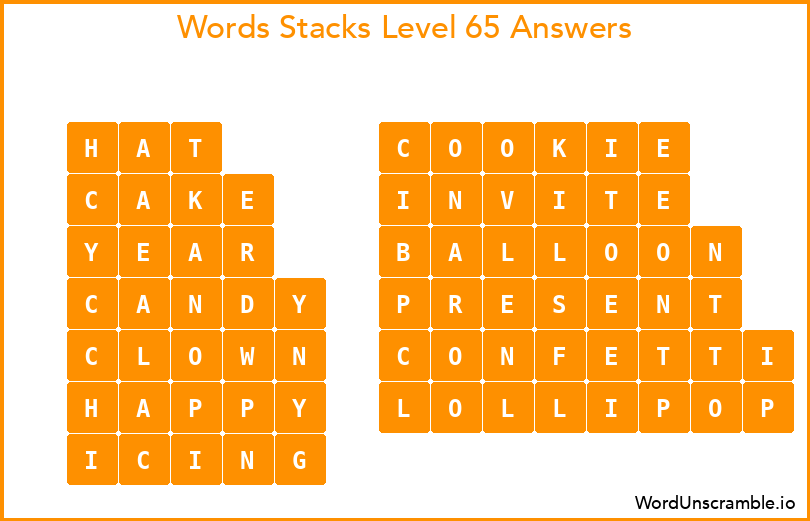 Word Stacks Level 65 Answers