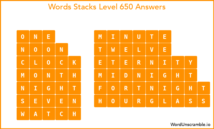 Word Stacks Level 650 Answers
