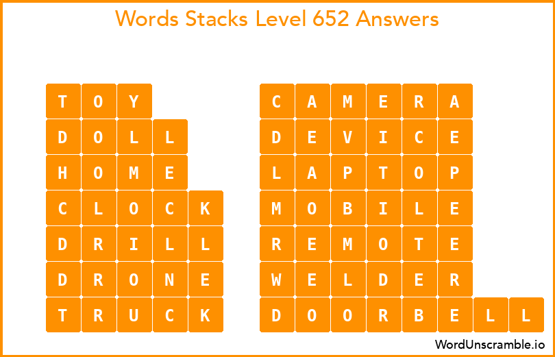 Word Stacks Level 652 Answers