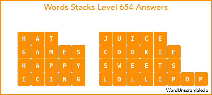 Word Stacks Level 654 Answers