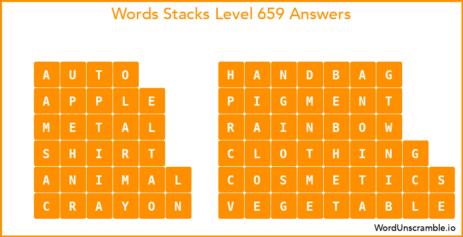 Word Stacks Level 659 Answers