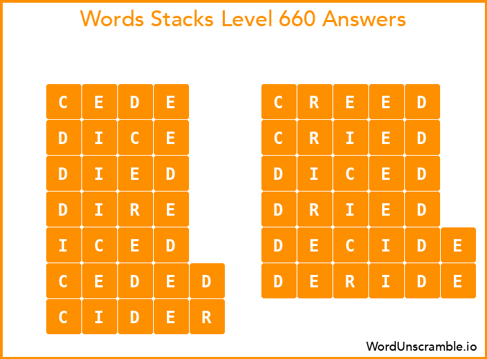 Word Stacks Level 660 Answers