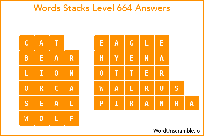 Word Stacks Level 664 Answers