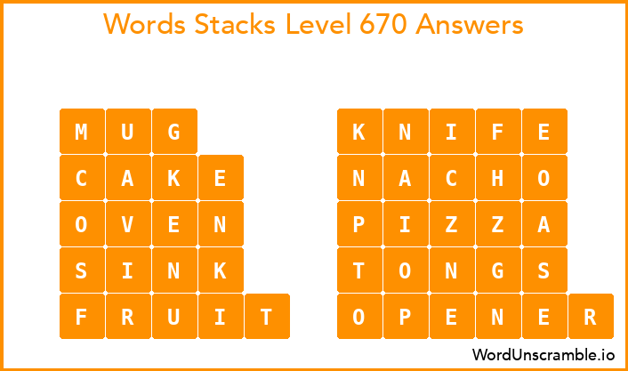 Word Stacks Level 670 Answers