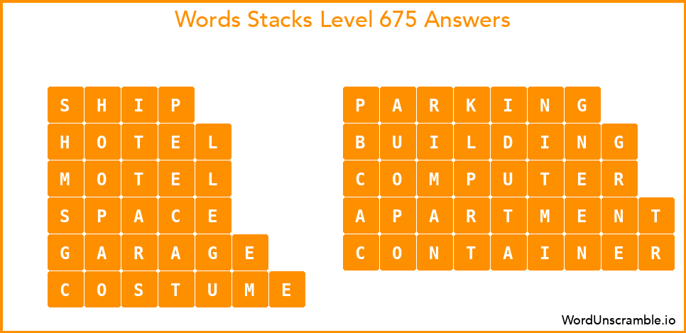 Word Stacks Level 675 Answers