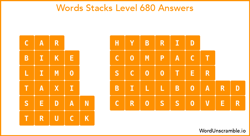 Word Stacks Level 680 Answers
