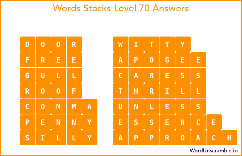 Word Stacks Level 70 Answers