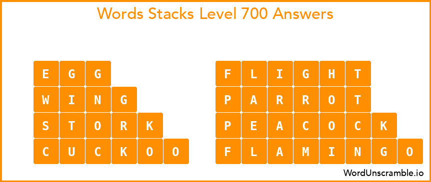 Word Stacks Level 700 Answers