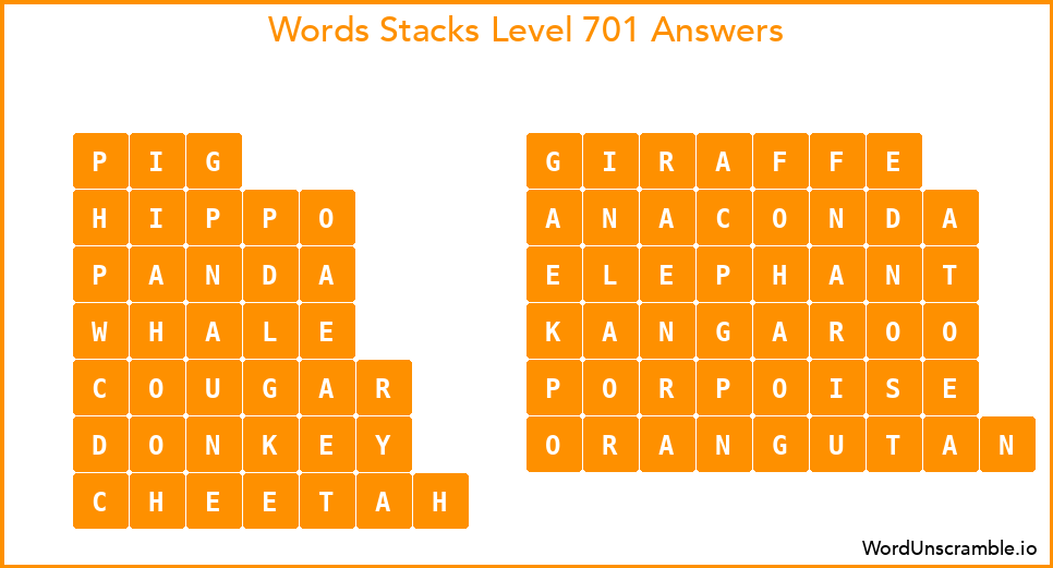 Word Stacks Level 701 Answers