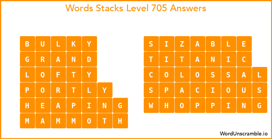 Word Stacks Level 705 Answers