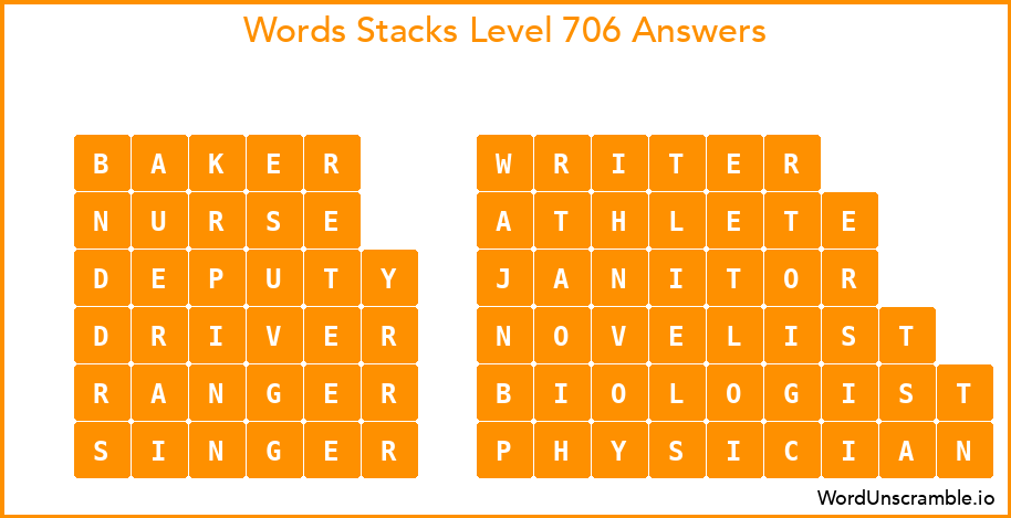 Word Stacks Level 706 Answers