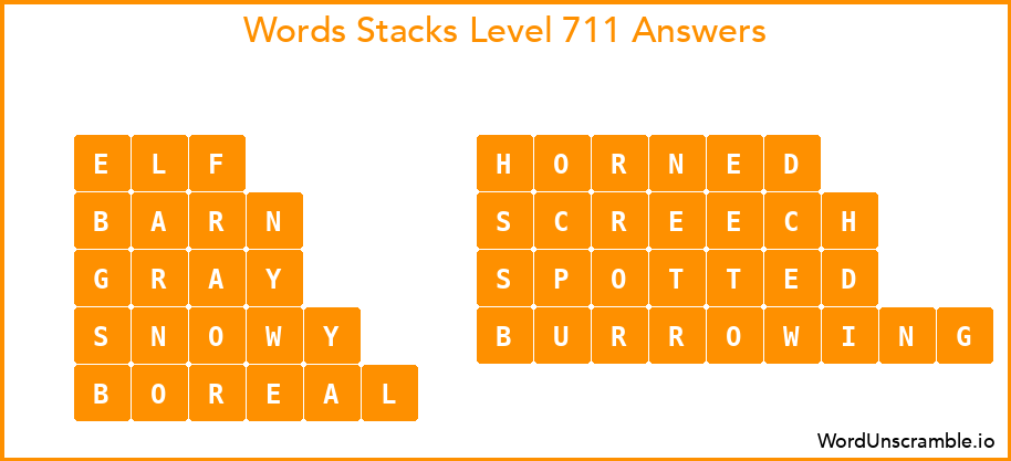 Word Stacks Level 711 Answers