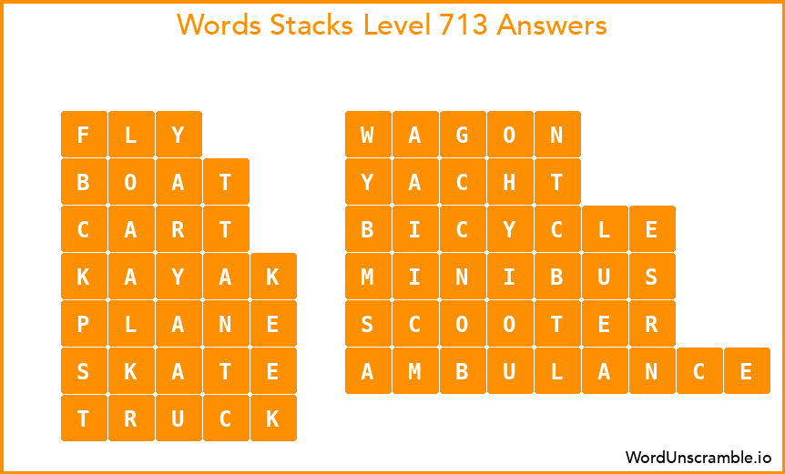Word Stacks Level 713 Answers