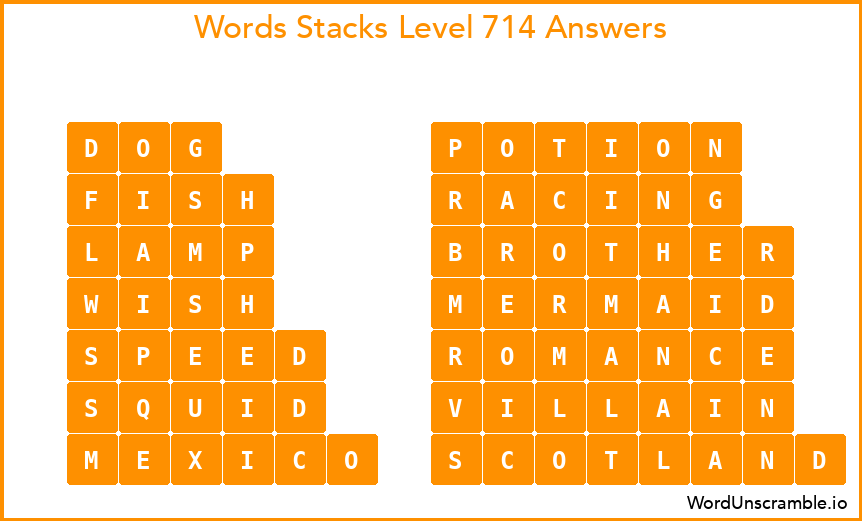 Word Stacks Level 714 Answers