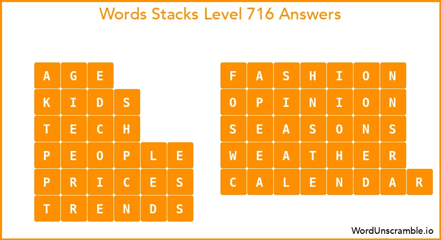 Word Stacks Level 716 Answers