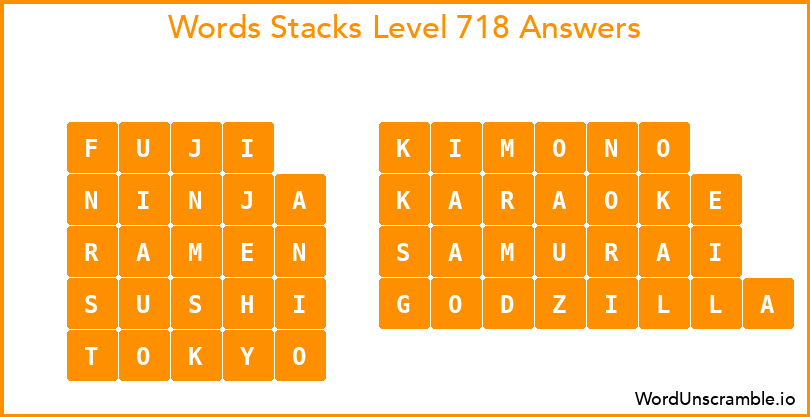 Word Stacks Level 718 Answers